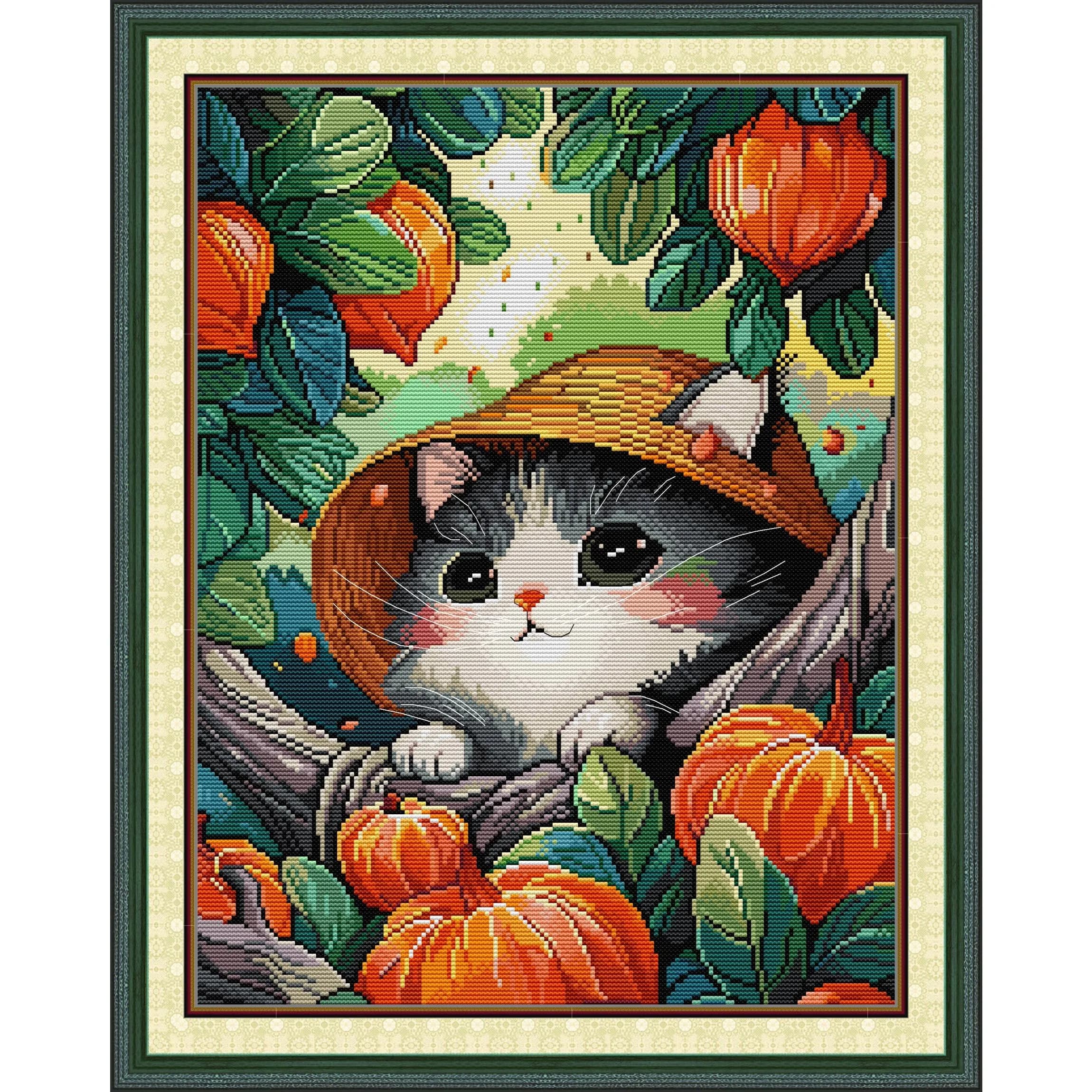 News Pre-Printed Cross Stitch Kit, Stamped Aida Fabric With DMC Threads, Embroidery Kit - Kittens