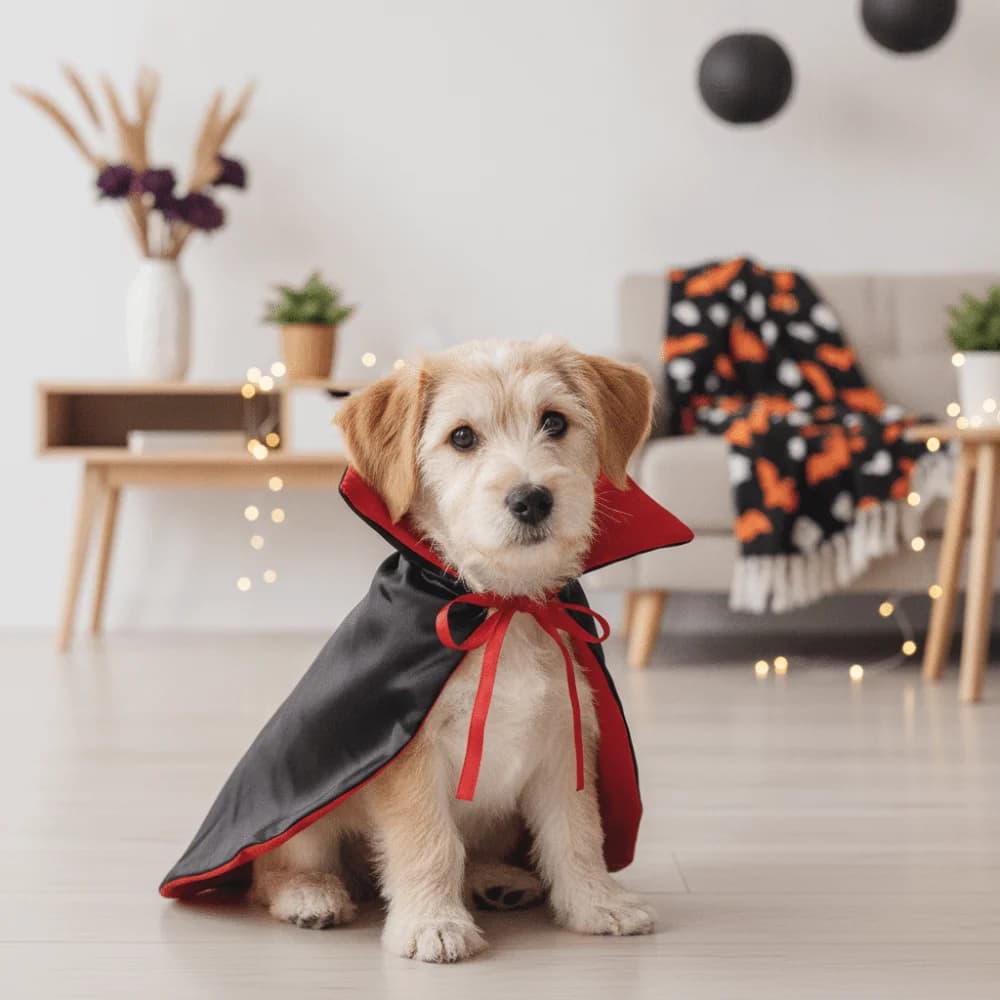 Stand Collar Pet Gothic Costume Tie Closure Horns Dog Horn Headband with Ear Holes Red Black Contrast Cat Gothic Cloak