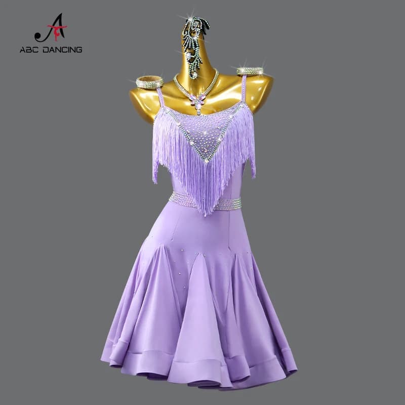 Nuovo vestito da ballo latino vestito da ballo donna costume sportivo ragazza da sera gonna midi con frange vestito da ballo per ballo di fine anno personalizza
