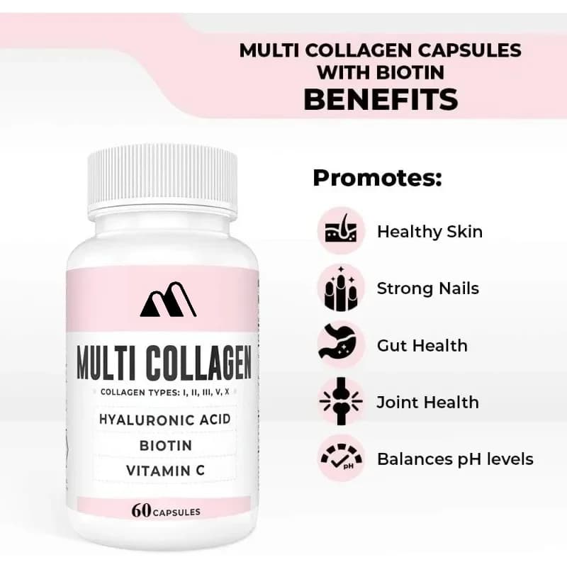 Hydrolyzed Collagen Peptide Capsules Biotin, Hyaluronic Acid, Vitamin C - Skin, Hair, Nail, and Joint Health Supplements