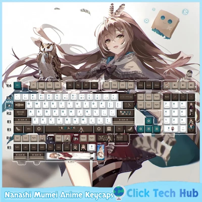 Keycaps Anime Nanashi Mumei 132 tasti PBT con sublimazione a colori, keycaps personalizzati per tastiere meccaniche da gaming, layout giapponese, anime.