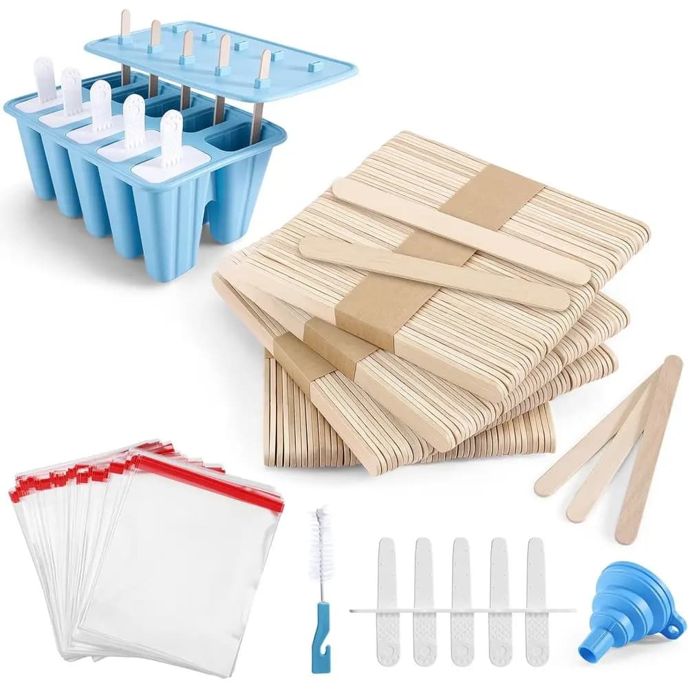 Set di 200 Stampi per Gelato con 10 Bastoncini Riutilizzabili, Vassoio in Silicone, Tunnel e Pennello