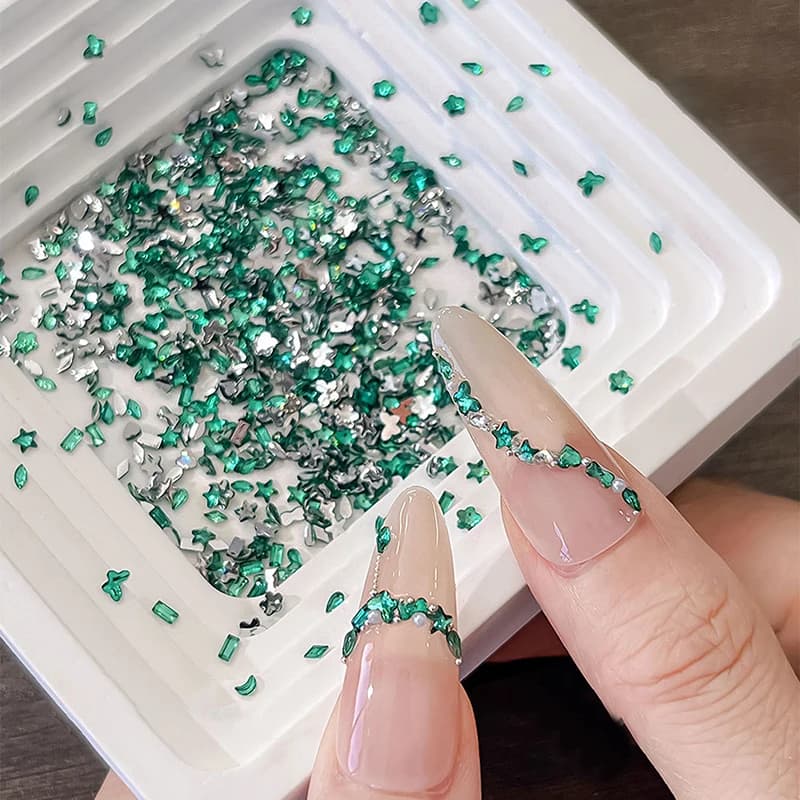 1440Pcs 11 Colors Multi-shape Mixed Resin Rhinestones Nail Charms Shiny Flat Back Diamonds Gems DIY Nail Art Decorations