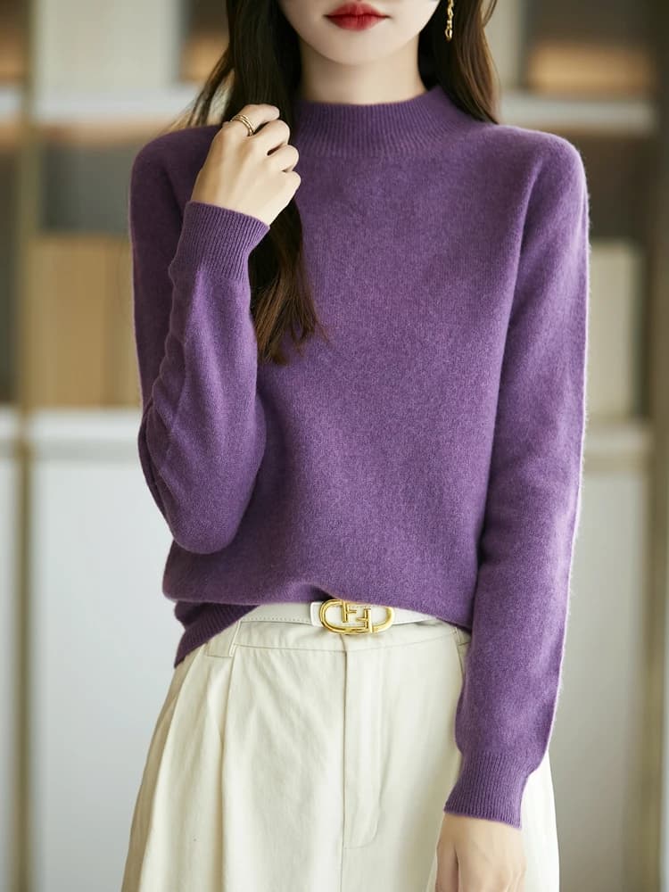 Autumn Winter Merino Wool Sweater Women's Mockneck Casual Fashion Basic Cashmere Pullover Sweater Soft Knitwear Clothing Tops