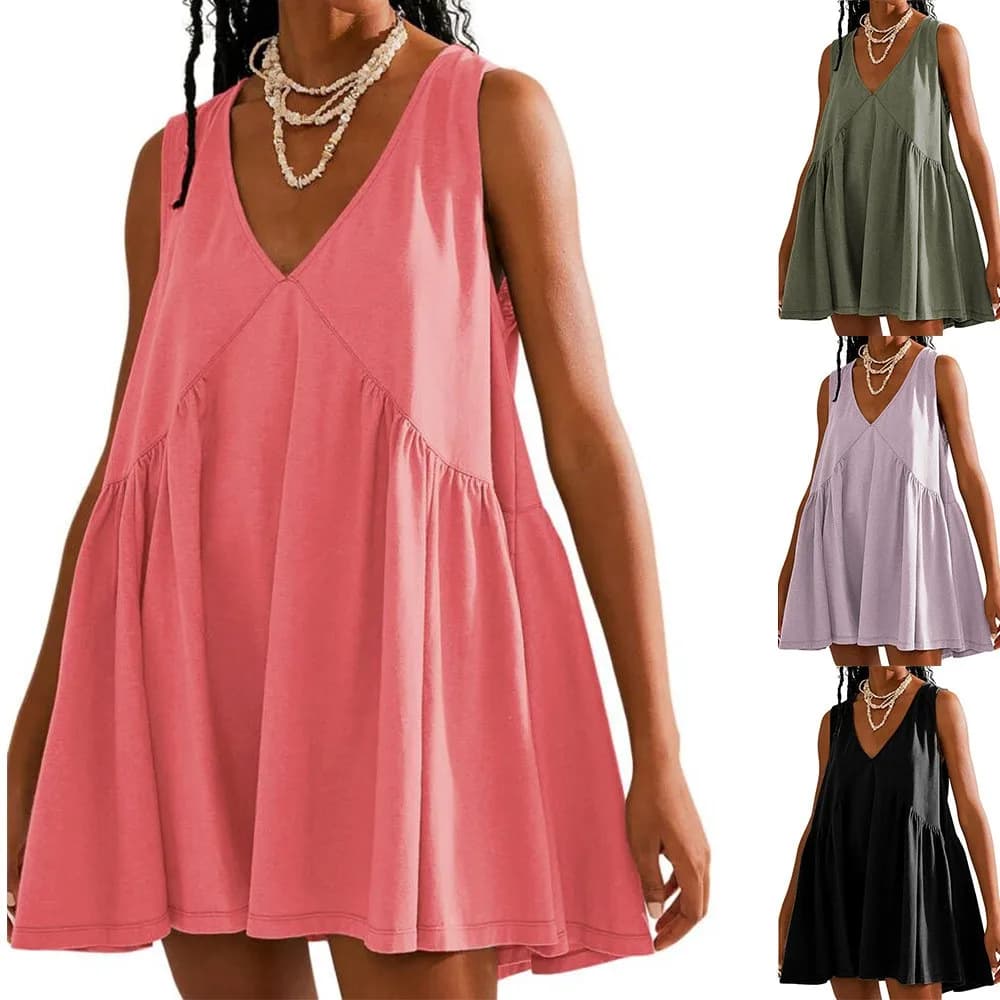 Women's Dress Knit Solid Oversized Dresses V Neck High Waist Casual Dress A Line Mini Summer Dress Pastel Pink Olive Green