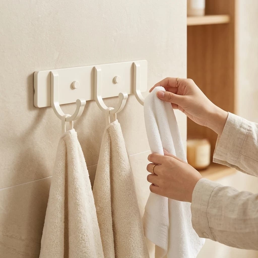 Multi-Hook Coat Rack Space Aluminum for Bathroom Home Renter Friendly Adhesive Wall Hooks Rustproof Towel Holder Durable