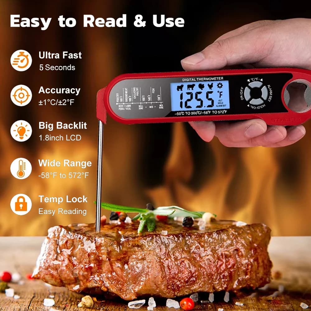 Termometro Digitale per Alimenti a Doppia Sonda con Retroilluminazione e Magnete, Termometro Calibrabile per Cucina, Forno, Barbecue e Griglia