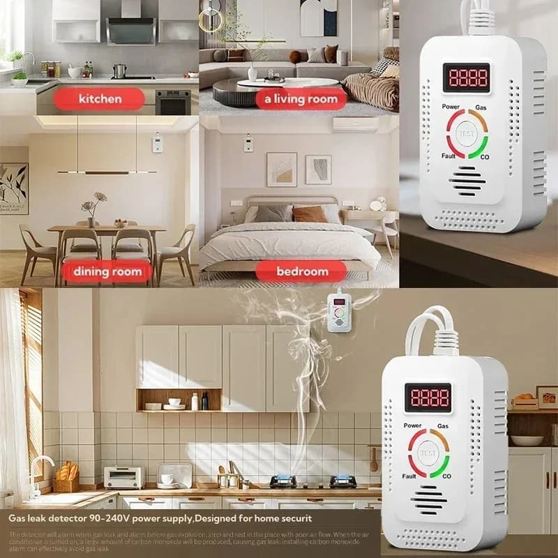 2 in 1 Natural Gas and Carbon Monoxide CO Detector Combustible Gas Leak Monitor For CO LPG Methane In Kitchen