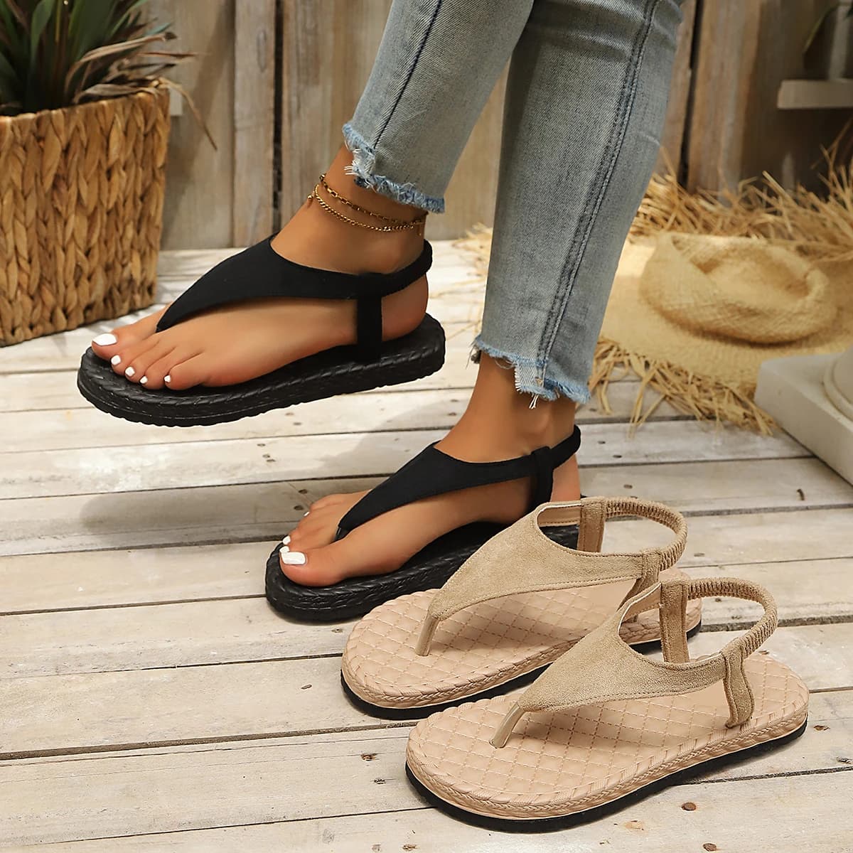 Women's Flip Flop Sandals Flat Soft Sole Back Strap Thong Sandals Summer Casual Beach Walking Ladies Sandalias Big Size
