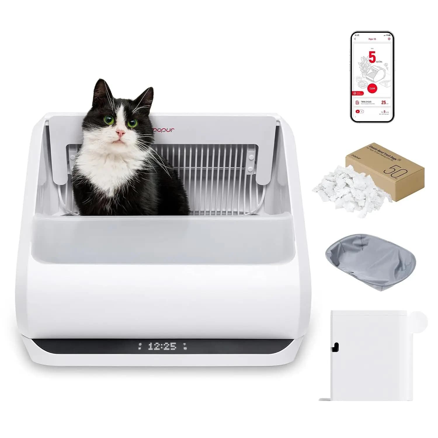 Automatic Cat Litter Box Self Cleaning Set with Extra Liner & 50PCS Trash Bags, 30-Day Capacity Safe Open Top, Custom