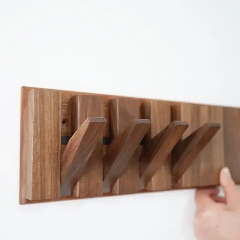 Coat Hat Key Rack Hangers Natural Walnut Texture Wall Clothes Hanger Nordic Solid Wood Manual Wall Decorative Magnetic Foldable
