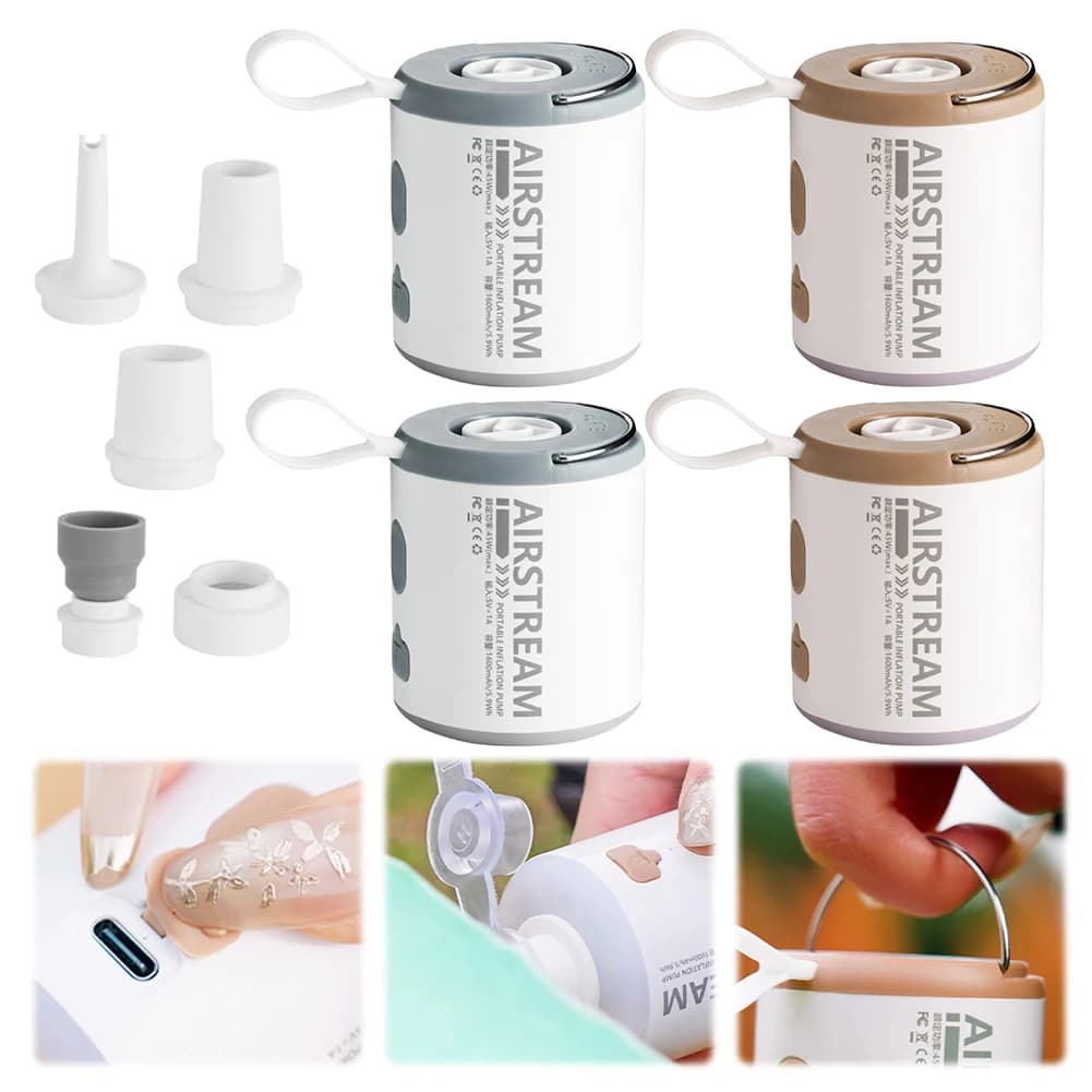 Pompa d'aria portatile con luce da campeggio, mini gonfiatore/sgonfiatore per materassini ad aria, piscine gonfiabili e salvagenti.