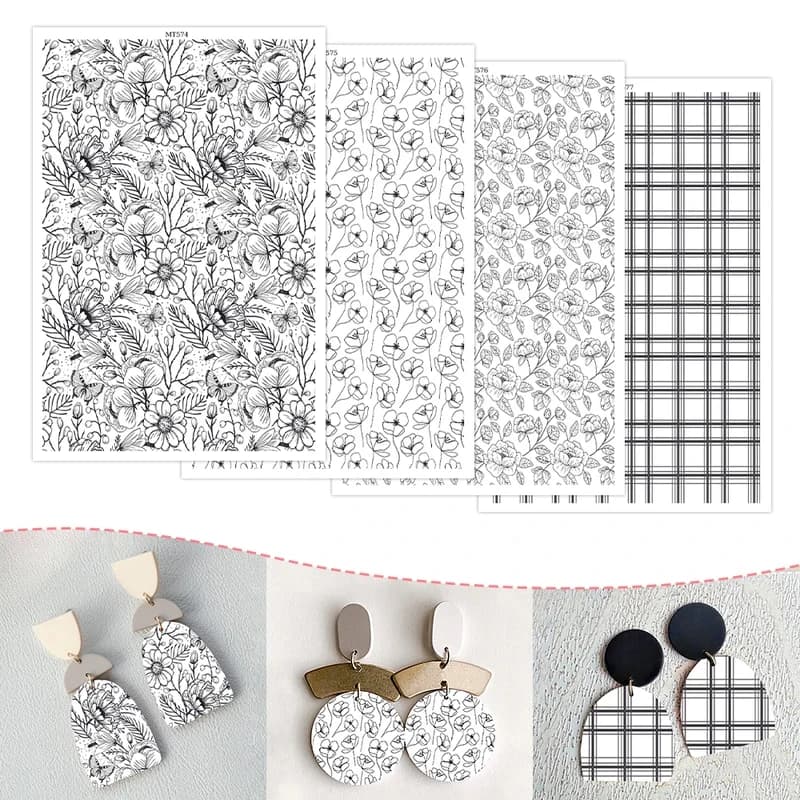 Flower Leaves Pattern Polymer Clay Transfer Paper Soluble Disposable Stickers for DIY Jewelry Earring Crafting Decoration