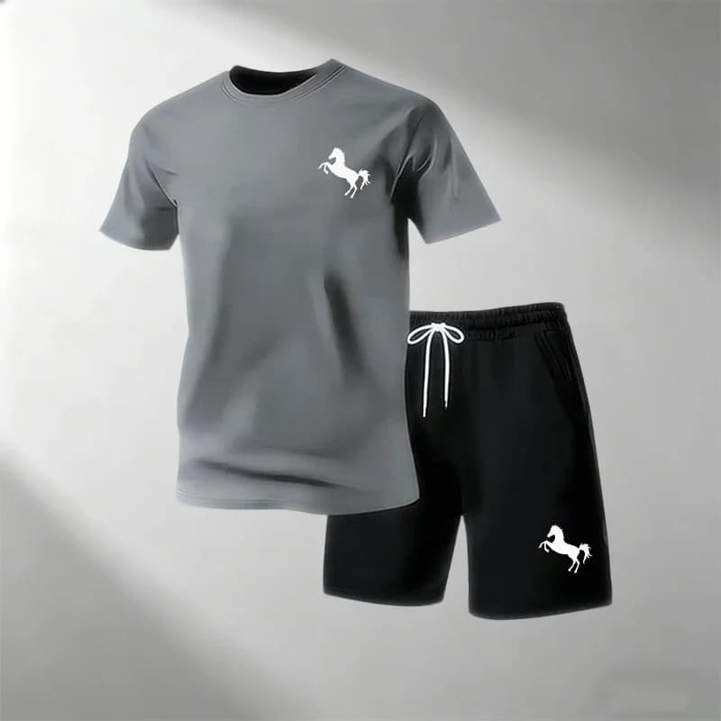 Men Summer 2 Piece Short Sleeve T Shirts Drawstring Casual Shorts Oversize Streetwear Breathable Running Daily Wear Male Outfits