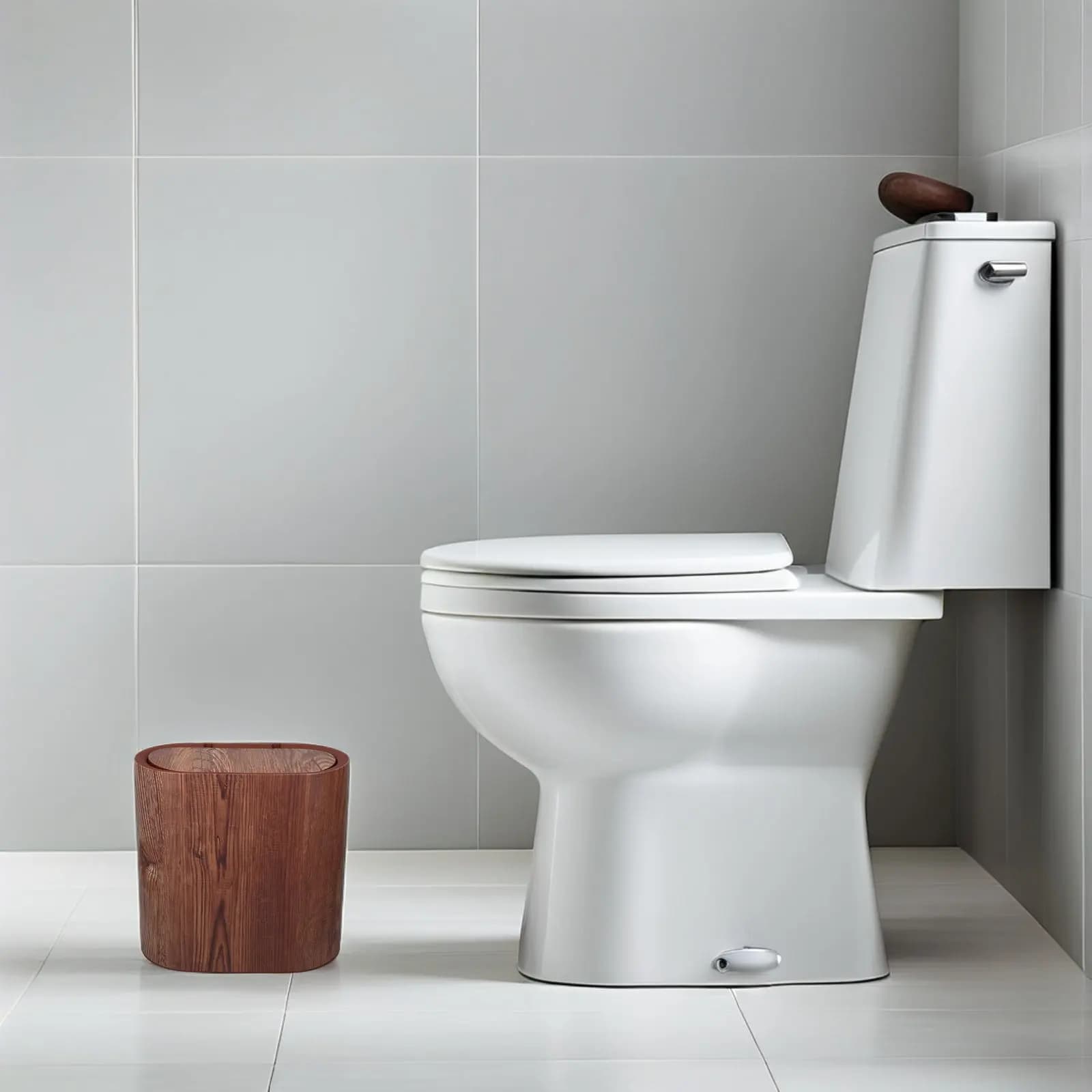 Cestino per Rifiuti Stretto Effetto Legno 14L con Coperchio per Bagno Cucina Ufficio, Bidone Compatto e Sottile