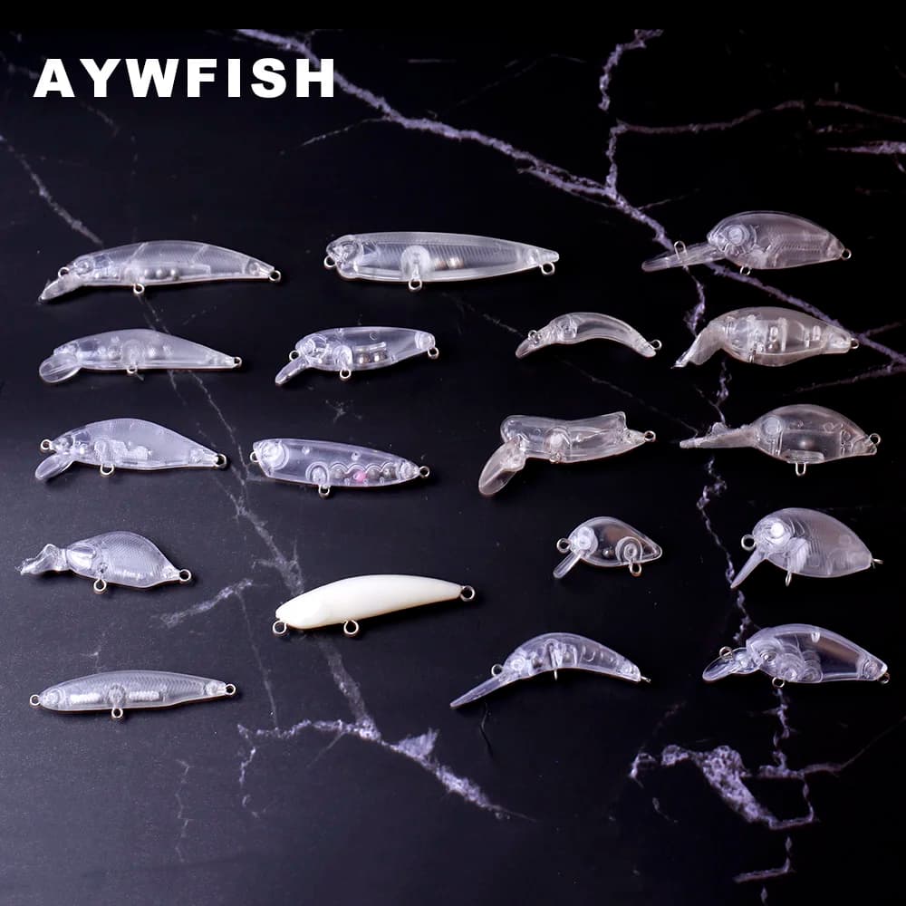 AYWFISH Set di esche da pesca per basso piccolo non verniciato Mini Crankbait Minnow Matita Popper Corpo in plastica dura Wobblers Esca vuota per fai da te