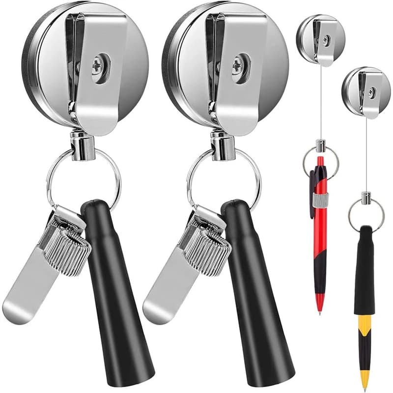 Creative retractable pen holder with tear closure, anti-theft and dustproof, with steel cord and metal clip.