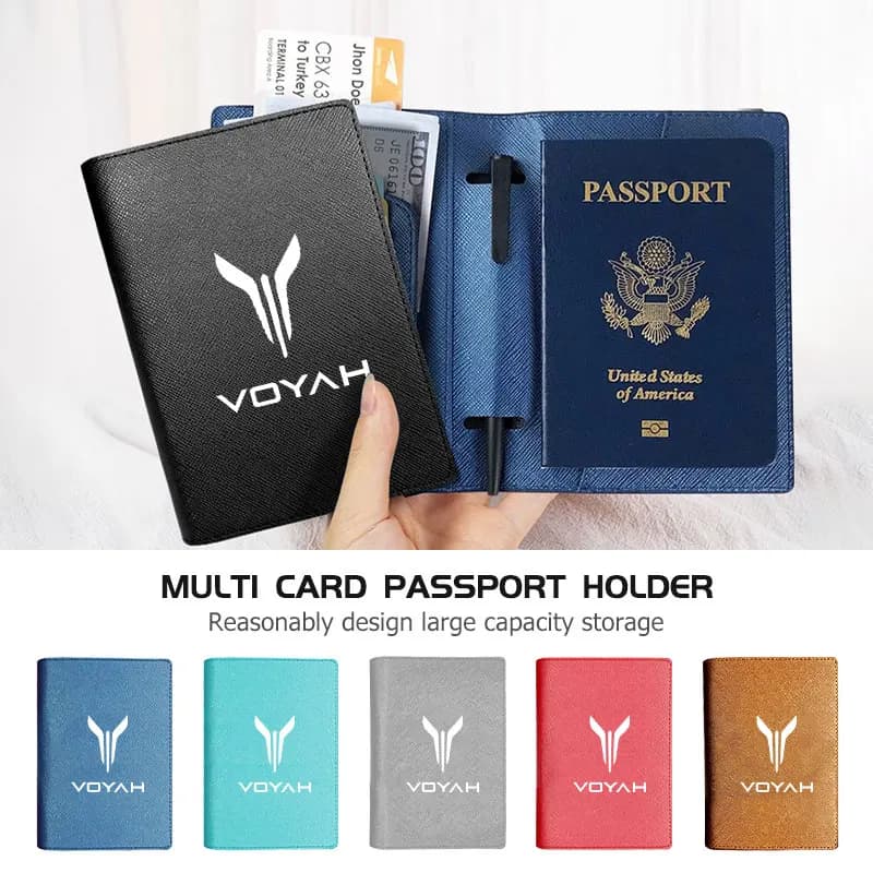 Leather Wallet Multi Slot Passport Travel Wallet ID Card Holder For Voyah Free Dreamer Zhuiguang H53 Dongfeng