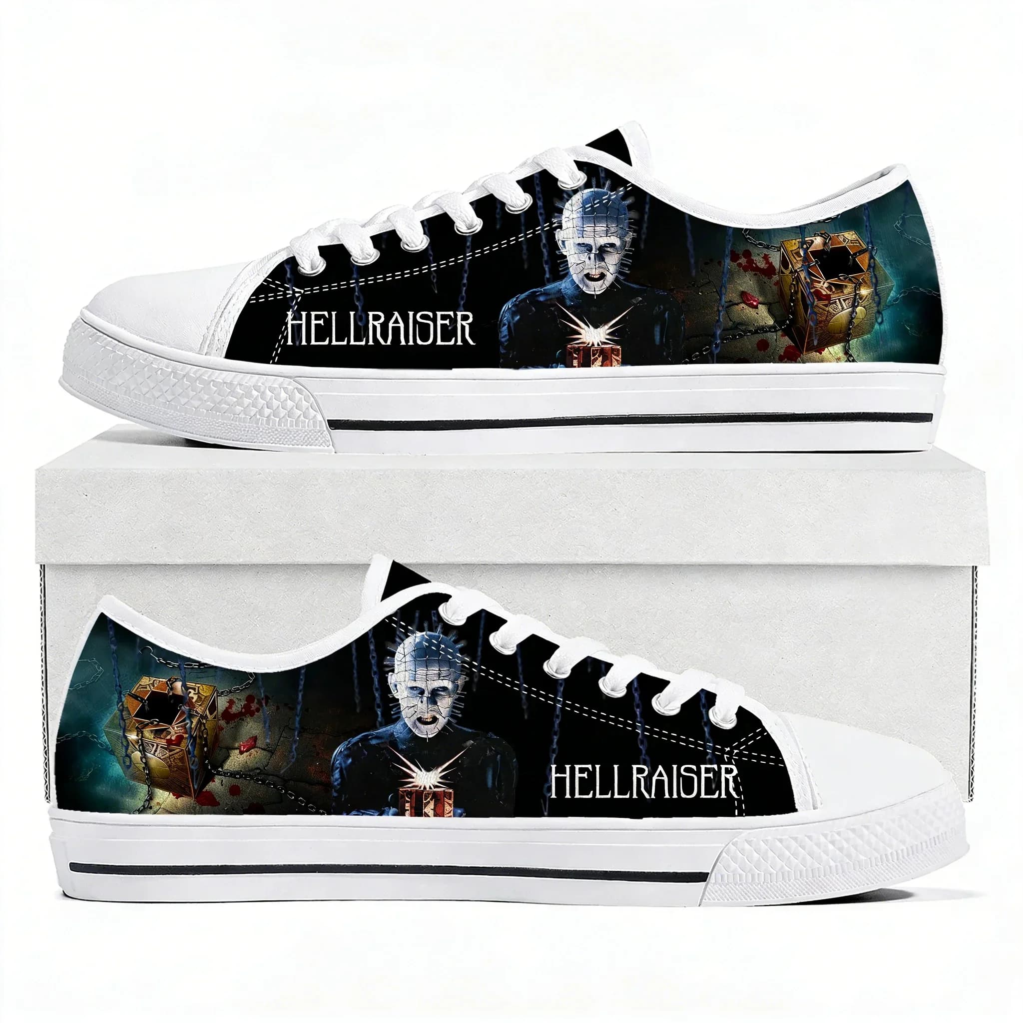 Scarpe basse Hellraiser da uomo, donna, adolescente, sneakers casual in tela, calzature per coppie, scarpe personalizzate bianche