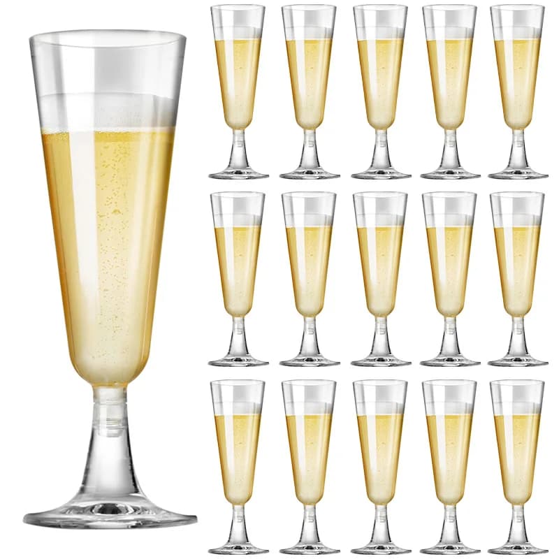 Set di 6 Bicchieri in Plastica con Stelo Alto, Trasparenti con Glitter Rosa e Argento, per Vino, Matrimoni, Compleanni, Feste di Laurea, Decorazioni