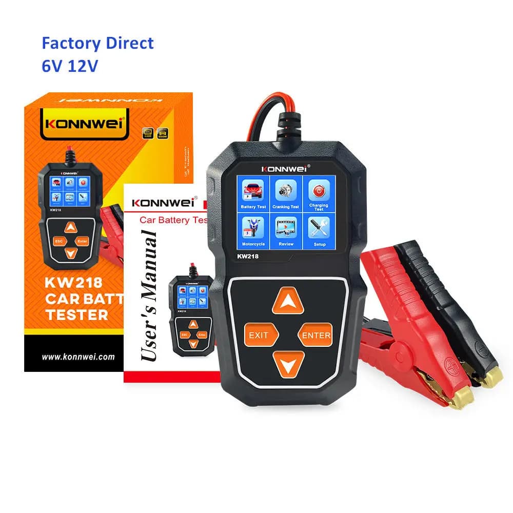 KONNWEI KW218 Tester per batterie auto e moto 6V 12V, analizzatore del sistema di alimentazione, strumento per test di carica e avviamento, tester di batteria