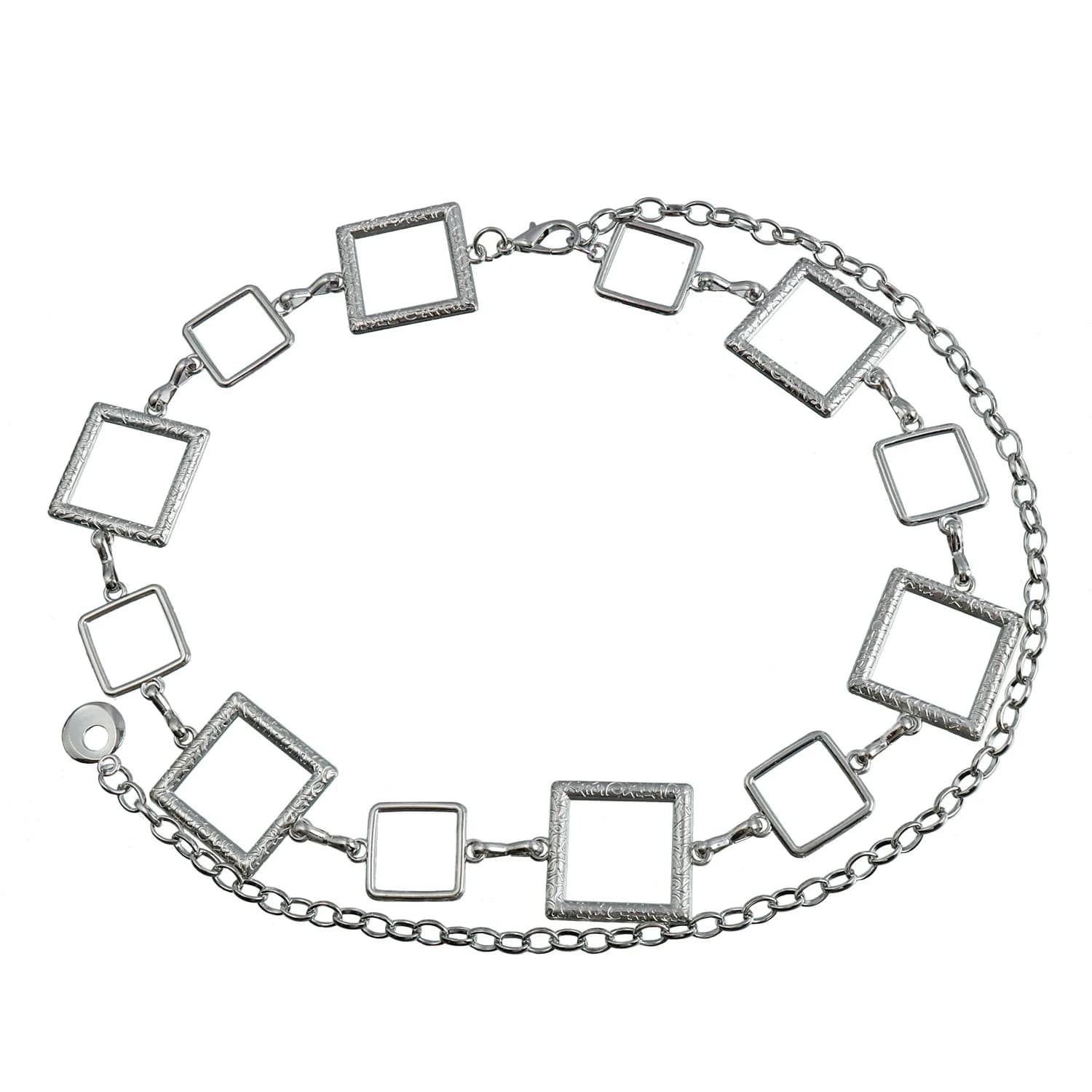 Adjustable Silver Square Waist Chain, Modern Geometric Single Layer Metal Belt, Statement Hollow Link Body Chain for Women’s Dresses, Skirts & Swimwear