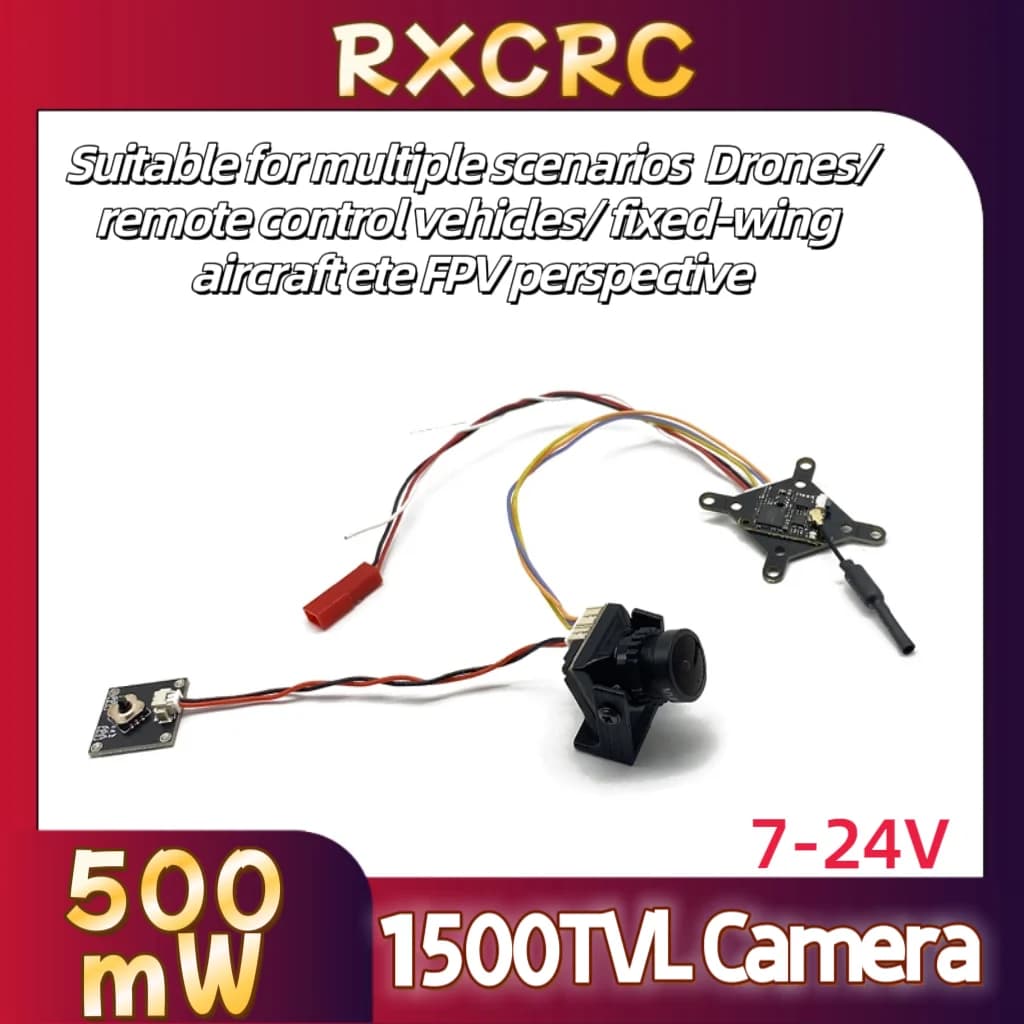 RXCRC FPV 5.8G Module 48CH 500mW VTX Camera Transmitter B19 1500TVL 130 ° 2.1 mm fov lens for FPV fixed-wing drones Long-range RC.