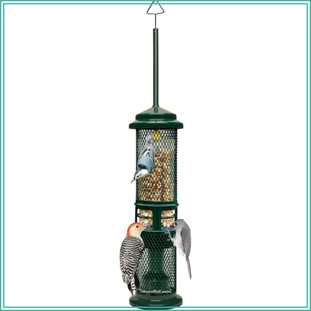 Squirrel-Proof Bird Feeder for Shelled Peanuts & Dried Fruit, Weight-Adjustable, Woodpecker Friendly, 1.3lb Capacity with 2 Interchangeable Meshes