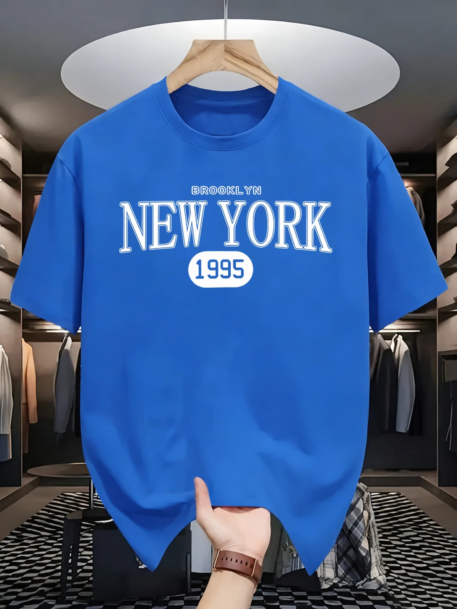T-shirt da uomo in cotone con design New York Brooklyn 1995, casual, traspirante, estiva, sportiva, unisex, girocollo, a maniche corte