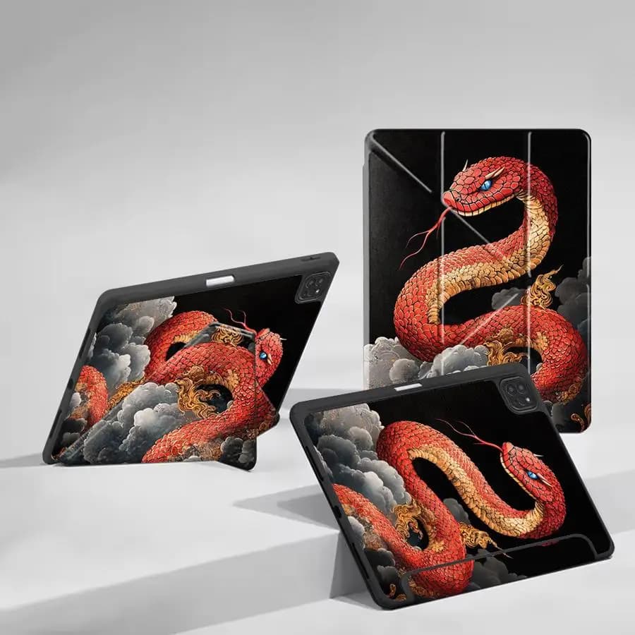 Custodia per Tablet per iPad Pro 10a 7a 11a 9a 8a generazione, Air 2025 4 5, M3 Air M2 1 2, M4 Mini 7 6, Cover con Supporto, Rosso Snake