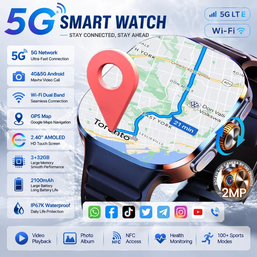 Men GPS Google Maps Sports Smart Watch Women 2MP Camera Video 32GB RAM APP Download NFC AMOLED HD 4G/5G Call Android Smartwatch