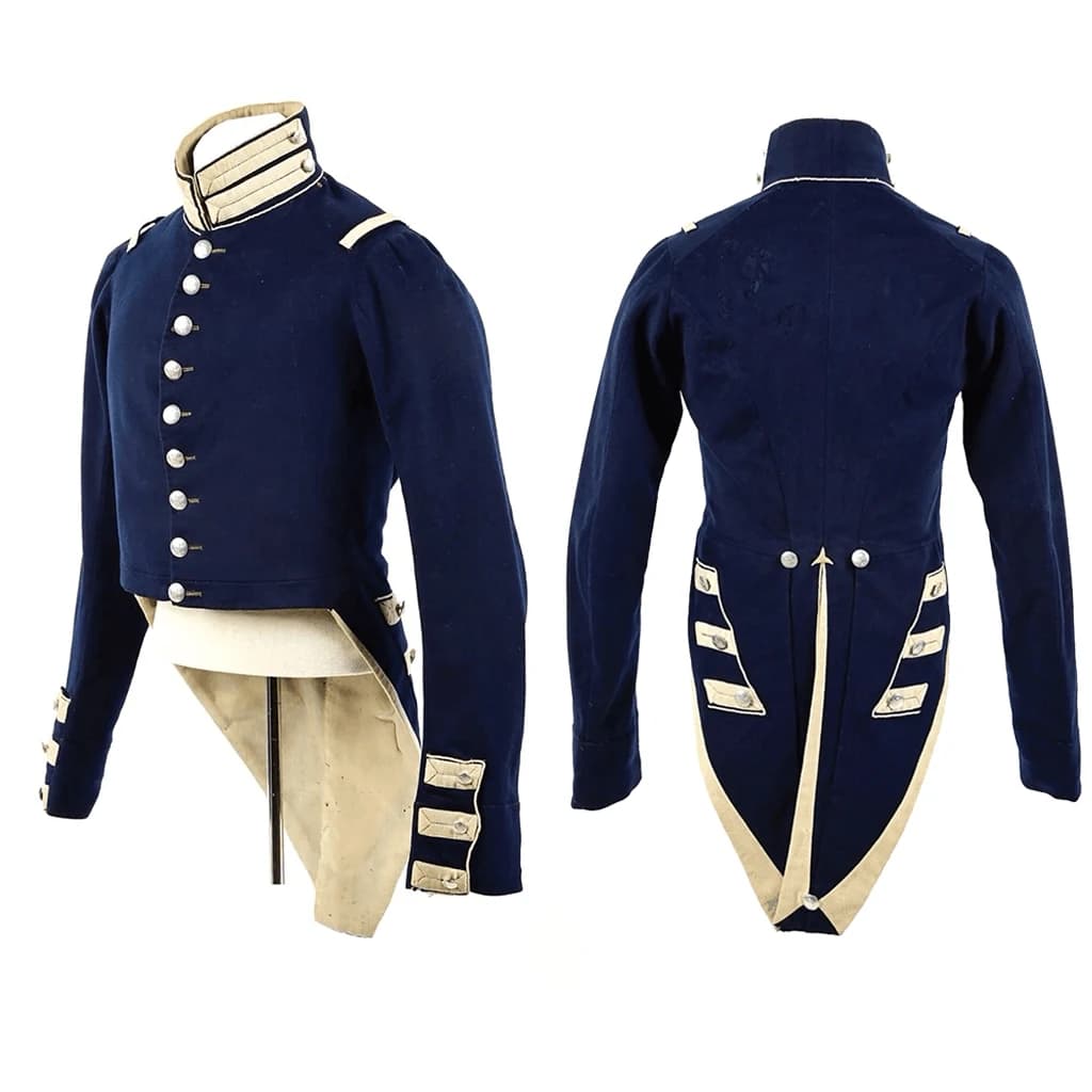 1832s Sergente di fanteria Cosplay Cotume Blu navy Frac Cappotto operato da ufficiale militare del XVIII secolo per uomo