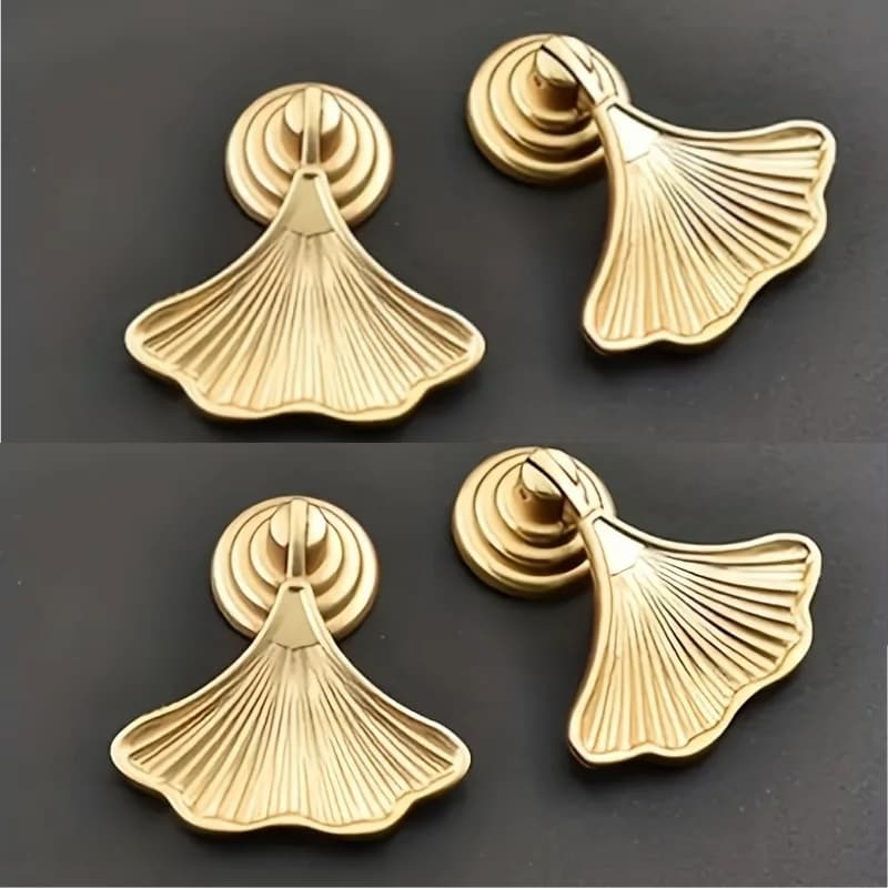 4 sets of wardrobe door handles, with ginkgo leaf-shaped reliable drawer knobs. Perfect for furniture upgrades and renovations.