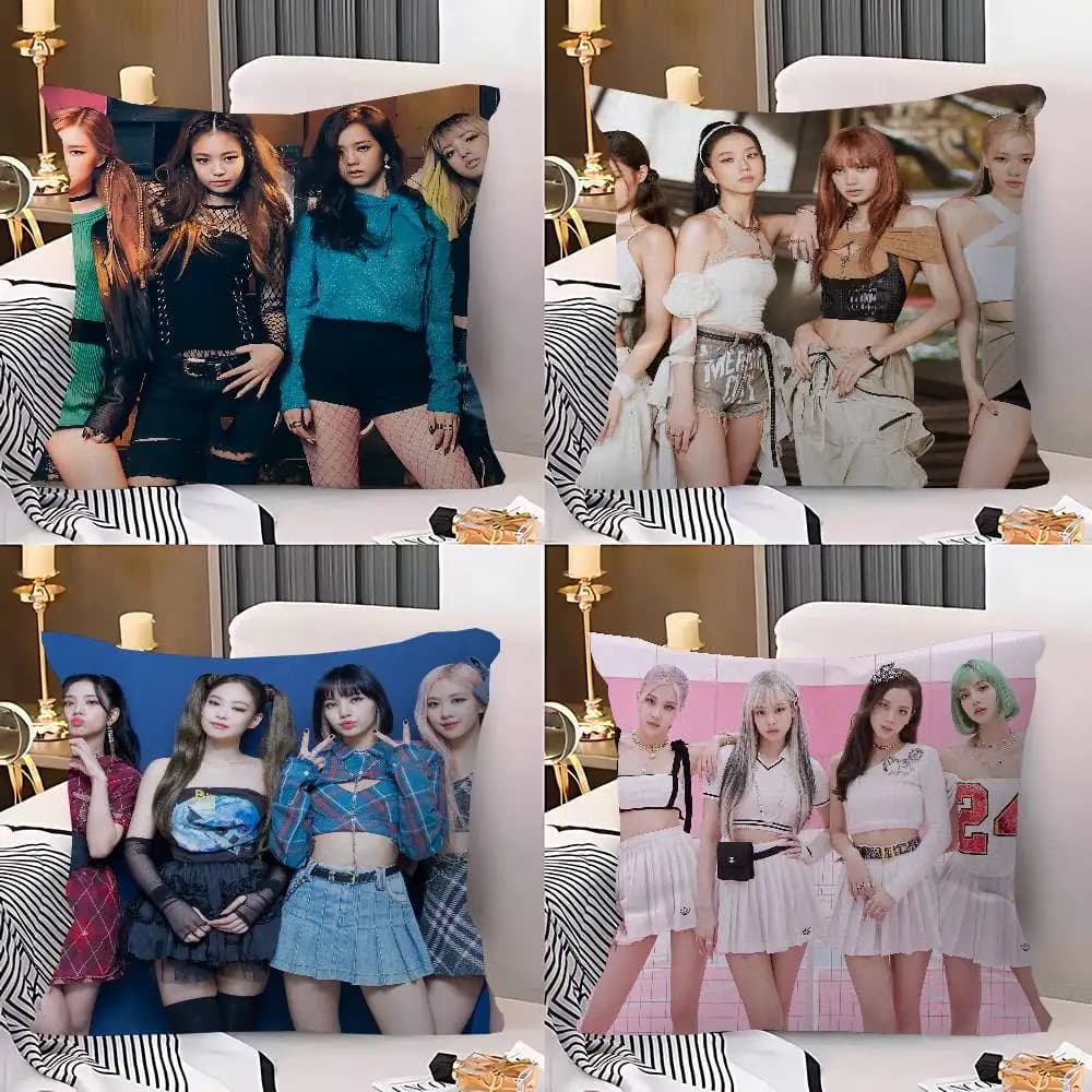 Decorative pillow sheet with print of famous K-pop groups (e.g. BLACKPINK) – Gift idea for bedroom, sofa, chair, house
