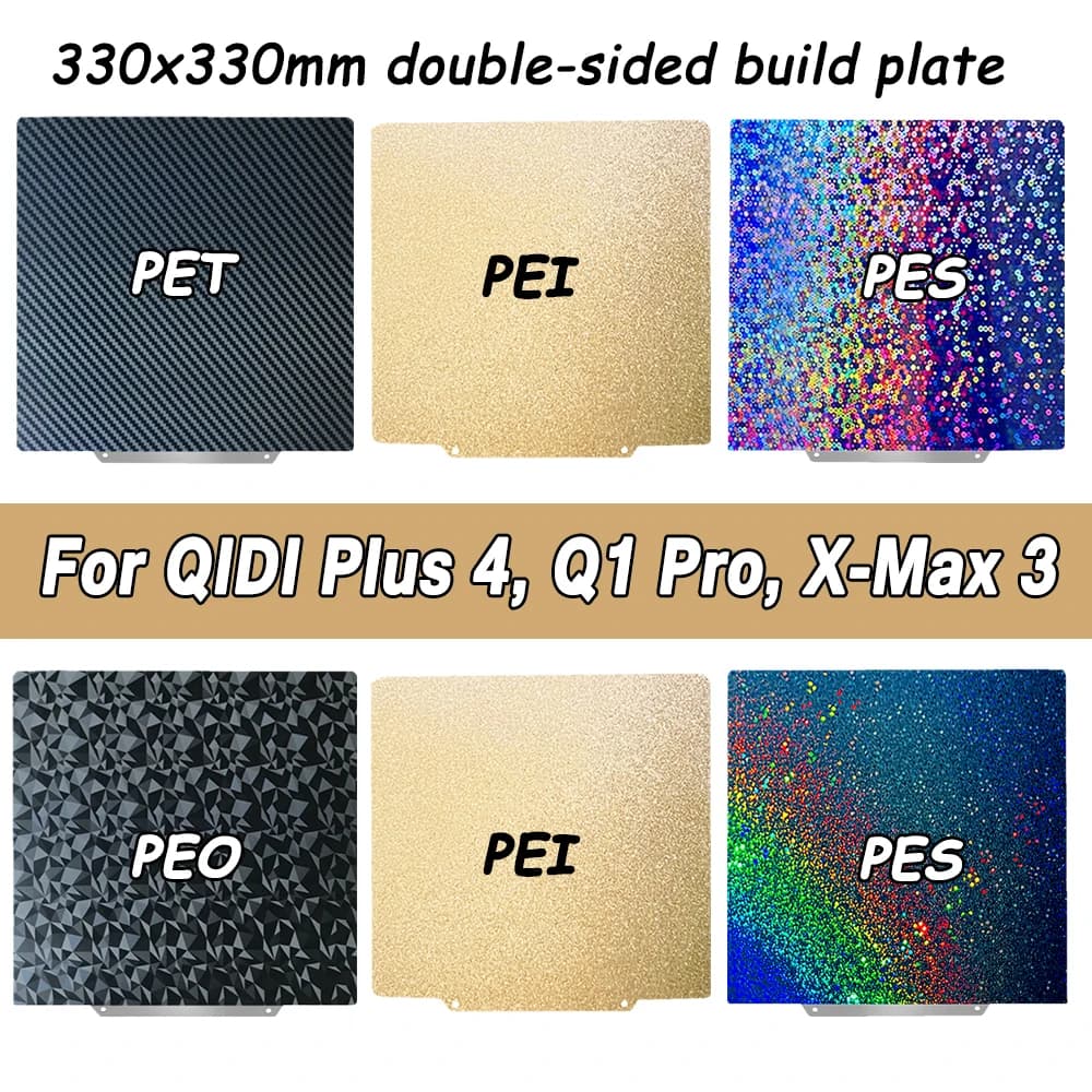 PEI PEO PET H1H PES Sheet for QIDI Plus 4, X Max 3, Q1 Pro Building Plate 330x330 310x310 250x250 Bed Accessories Silicone Socks