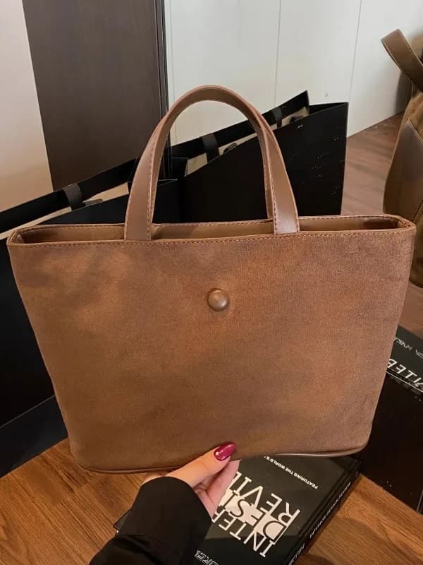 Winter Vintage Deer Suede Tote Bag Large Capacity Commuter Handbag Women's Business Class Unique Handheld Tot Bag
