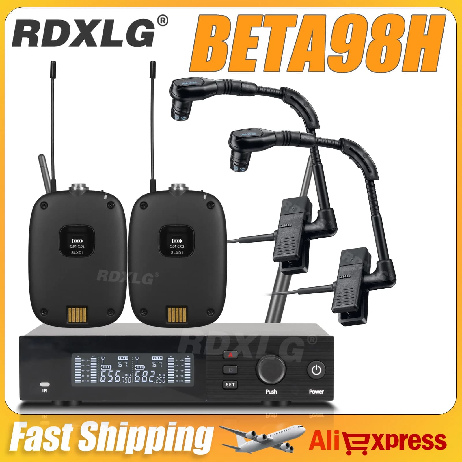 Top Quality！SLXD4/BETA98H Professional Wireless Instruments Saxophone Microphone SLXD2 UHF Dual Channel，Brass Percussion Mic