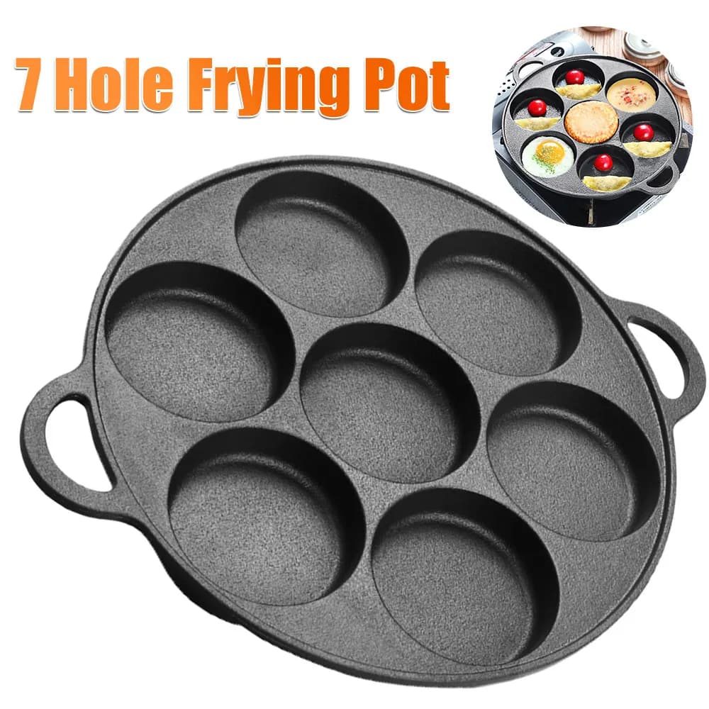 7 Hole Non-Stick Eggs Cooking Pan Burger Mold Egg Pancake Steak Pan Cast Iron Stuffed Pancake Pan Omelet Pancake Breakfast Maker