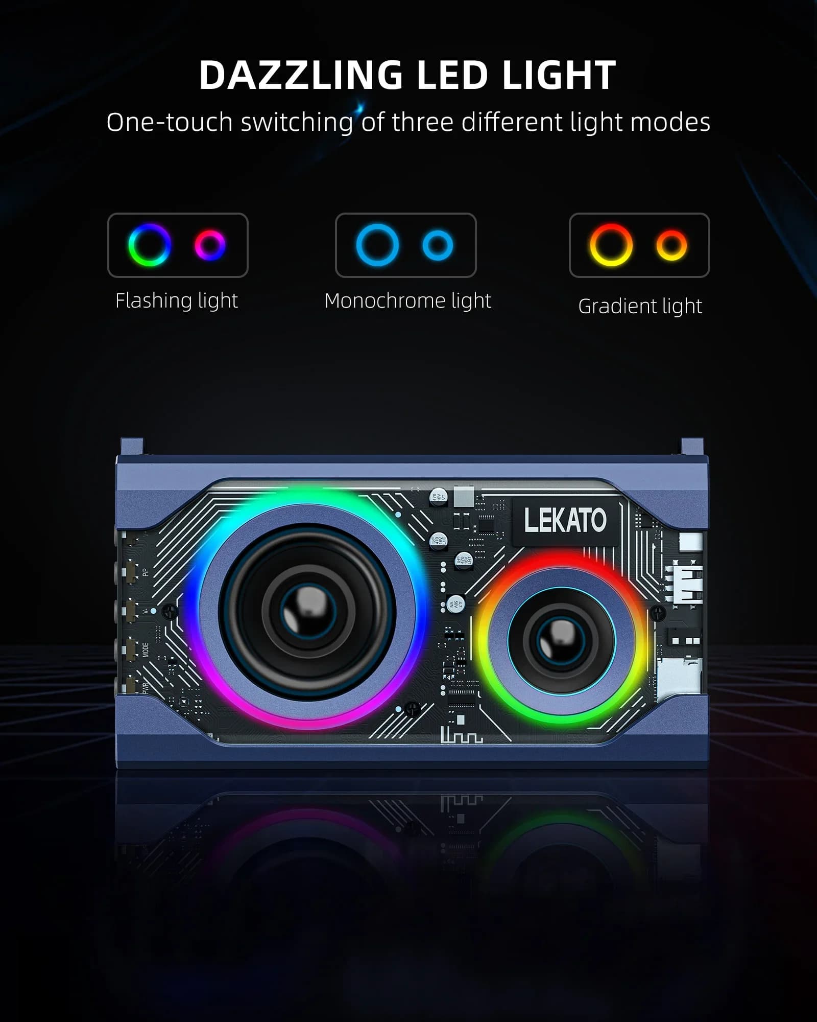 Altoparlante Bluetooth Lekato: design trasparente, suono stereo HD da 25 W con bassi ricchi, durata di riproduzione superiore a 12 ore, effetti luminosi RGB misti ad alto volume