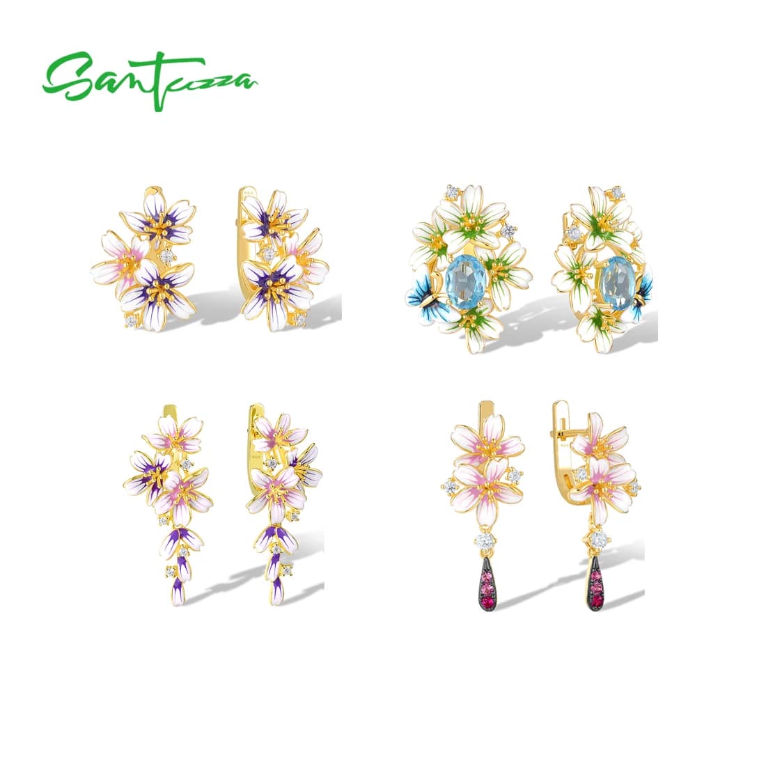 SANTUZZA 925 Real Silver Sterling Goccia Earrings For Women Exquisite Wedding Fidancy Flower Elegant Fantasia Smalto Jewelry Refined