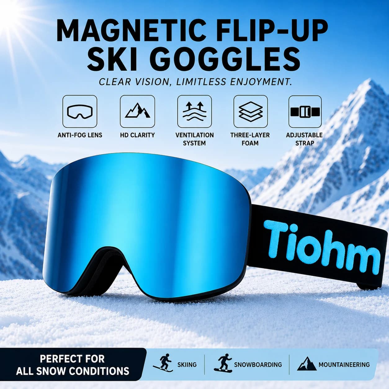 Ski Glasses For Skiing Double Lens Magnetic Mountaineering Glasses UV400 Anti-fog Ski Goggles Men Women Snowmobile Mask