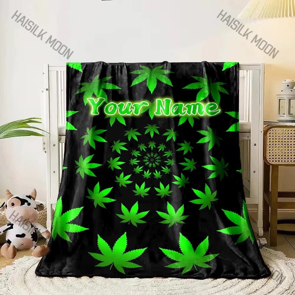 (Nome Memo U) Nome personalizzato Coperta personalizzata Stampa foglia d'acero verde Coperta calda e confortevole per regali per bambini adulti