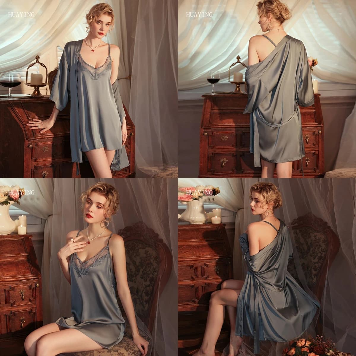 2 Pz/set 2024 Nuovo Raso di Seta del Ghiaccio Veste Puro Desiderio Vento Halter Camicia Da Notte delle Donne Sexy Pigiama di Pizzo Homwear Vestito Gonna a Coda di Pesce