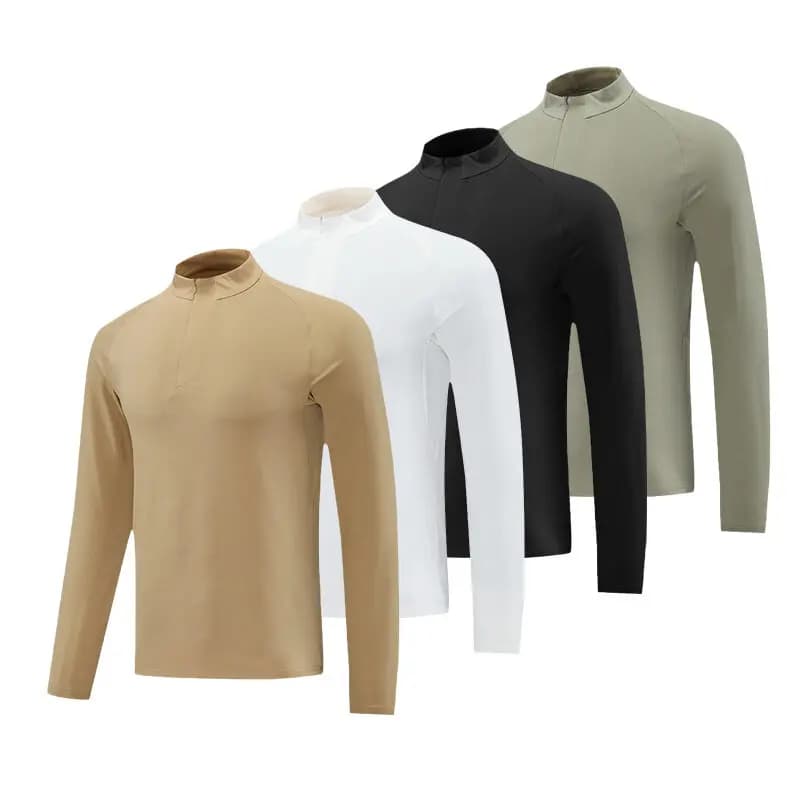High Collar Knit T-shirt for Men, T-shirt Compressive for Race, Fitness and Sport, Fit, for Autumn and Spring