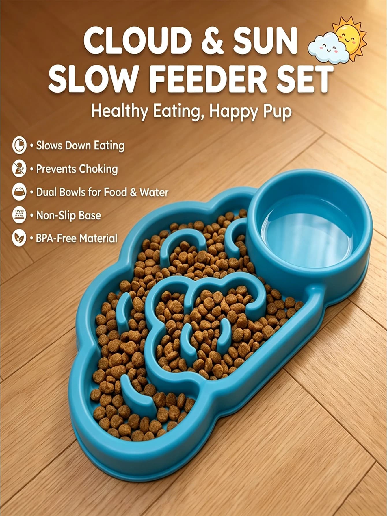 Cloud-shaped pet slow-feeding bowl, anti-choking slow-feeding bowl for dogs, integrated food and water double bowl, non-slip dog bowl and cat food utensil for small and medium-sized dogs