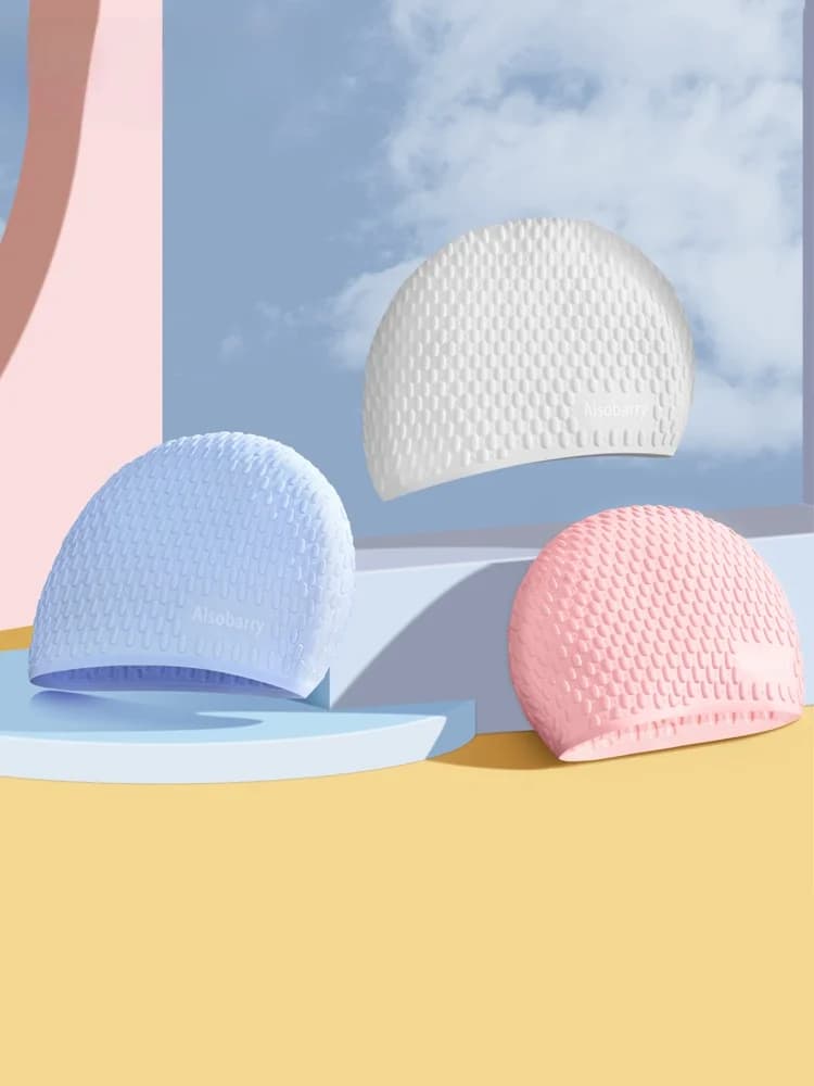 Large Size Waterproof Silicone Swimwear for Women with Particle Design, Comfortable, Nod, Special for Long Hair, Extra Protection