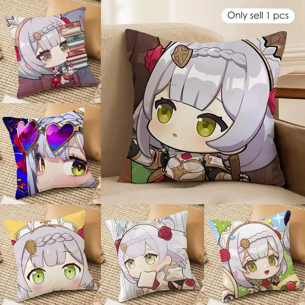 Noelle Cute Genshin Impact Cushion Cover Silky Short Plush Invisible Zipper Dustproof Sofa Pillow Case For Home Decor