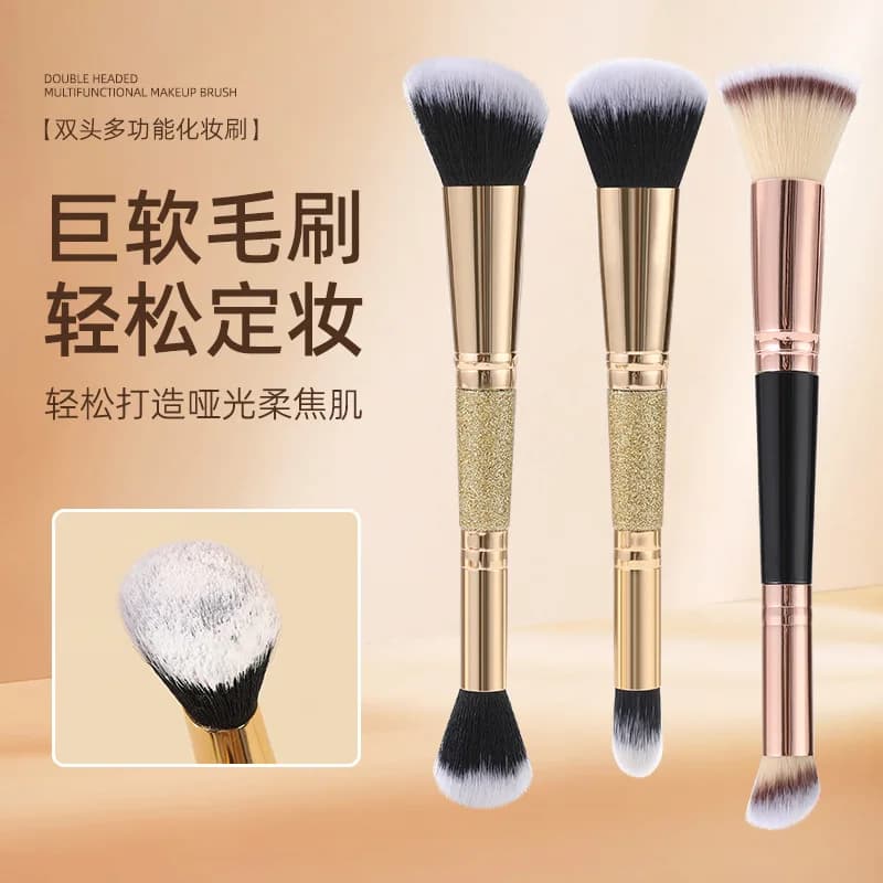 Pennello per Trucco Doppia Punta, Pennello Angolato per Correttore, Pennello Morbido per Blush, Strumenti Professionali per il Trucco