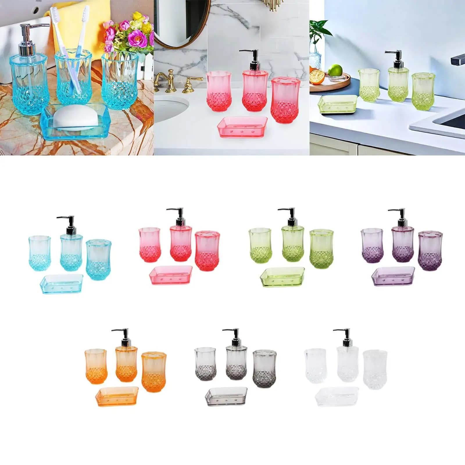 Set di 4 Accessori per il Bagno: Dispenser di Sapone in Acrilico, Organizzatore Moderno, Porta Spazzolini, Essenziali per Appartamenti