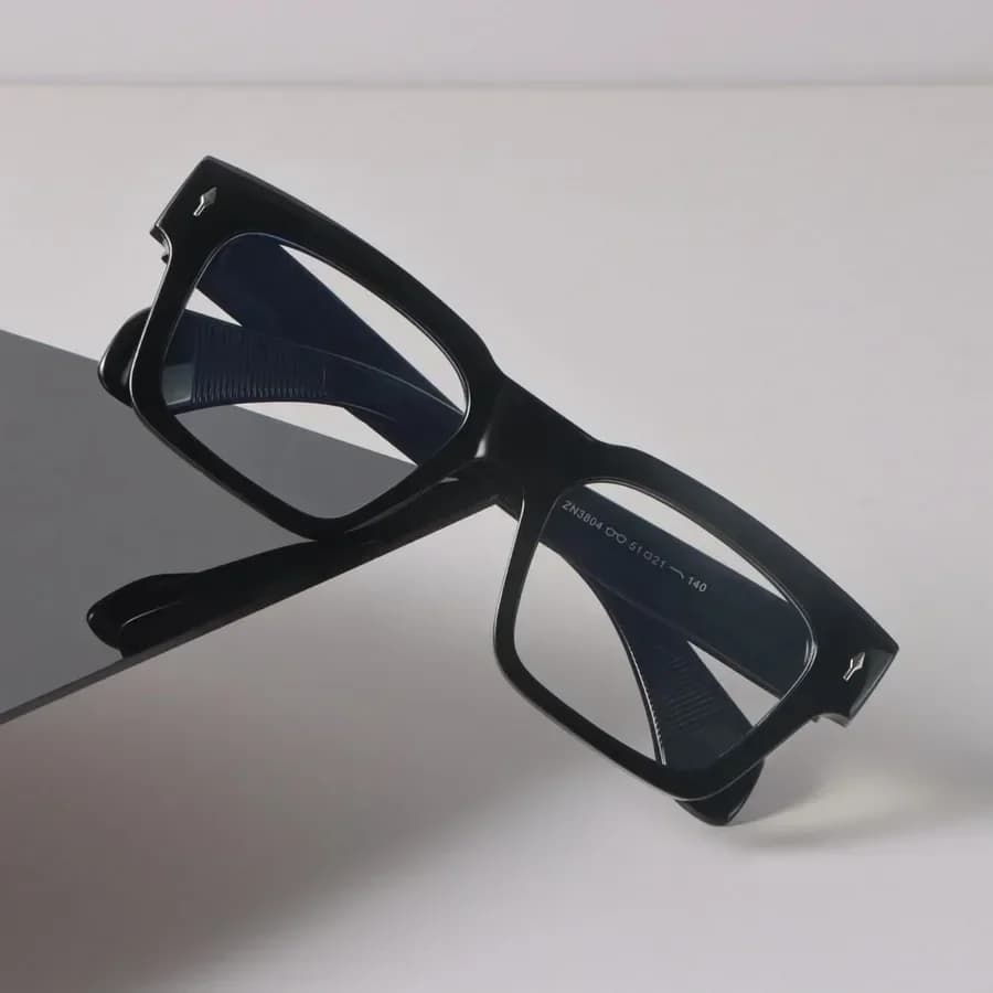 Glossy Black Square Eyeglass Frame for Men Women, Metal Arrow Decor Anti Blue Light Clear Lens Optical Glasses, Chunky Thick Rim Fashion Eyewear for Office Street Daily, Customizable Myopia Prescription Spectacle as Birthday Holiday Gift for Students